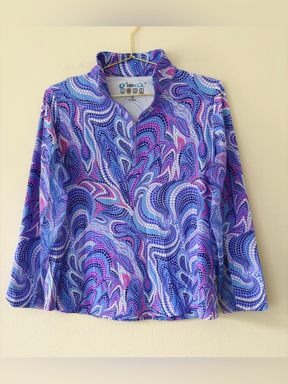 IBKUL Women’s M Purple Blue Abstract Print 1/4 Zip UPF 50+ Golf Top